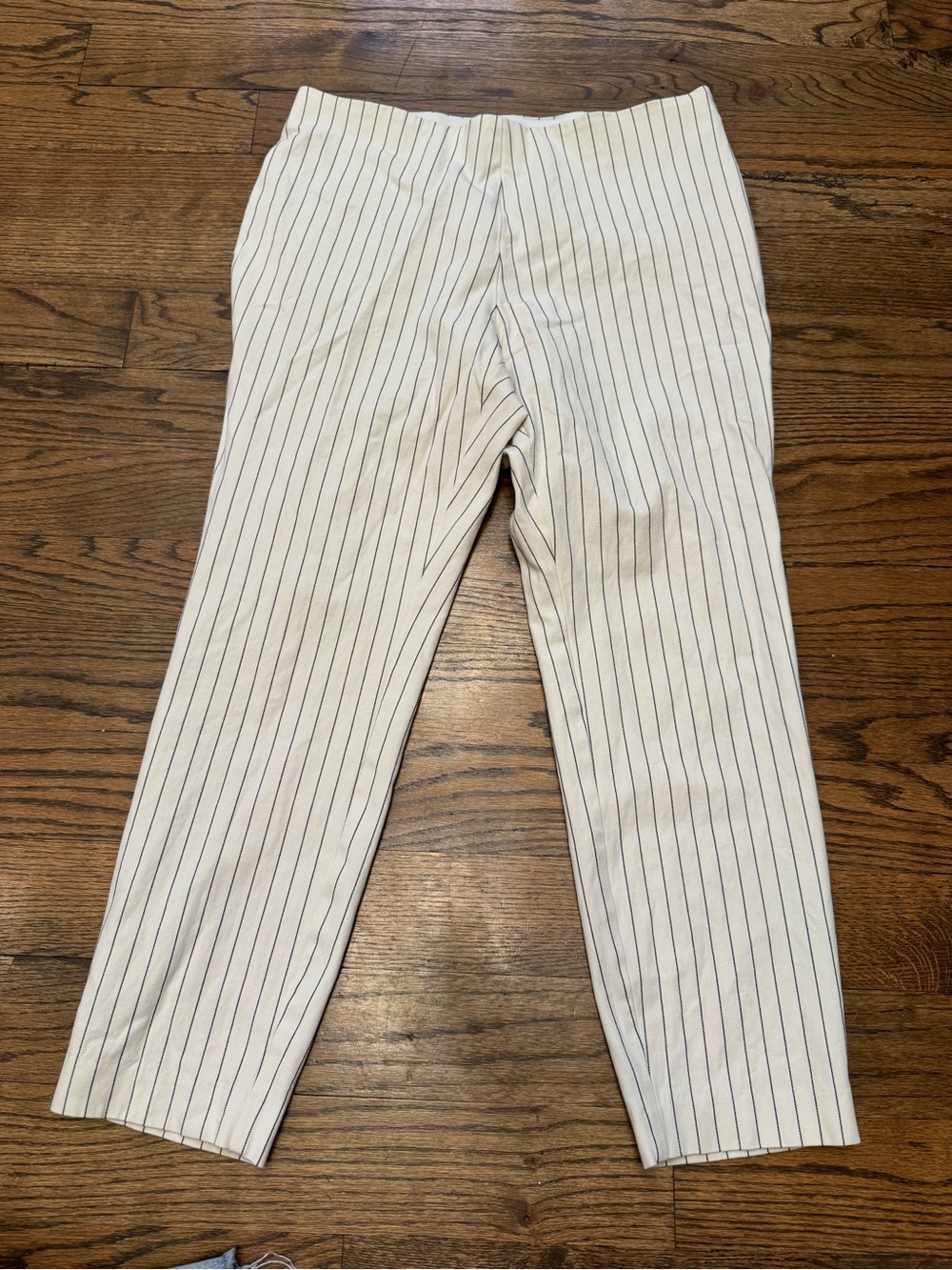 A New Day Cream Black Pinstripe Ankle Pants Side Zip Hook & Eye Women’s 12
